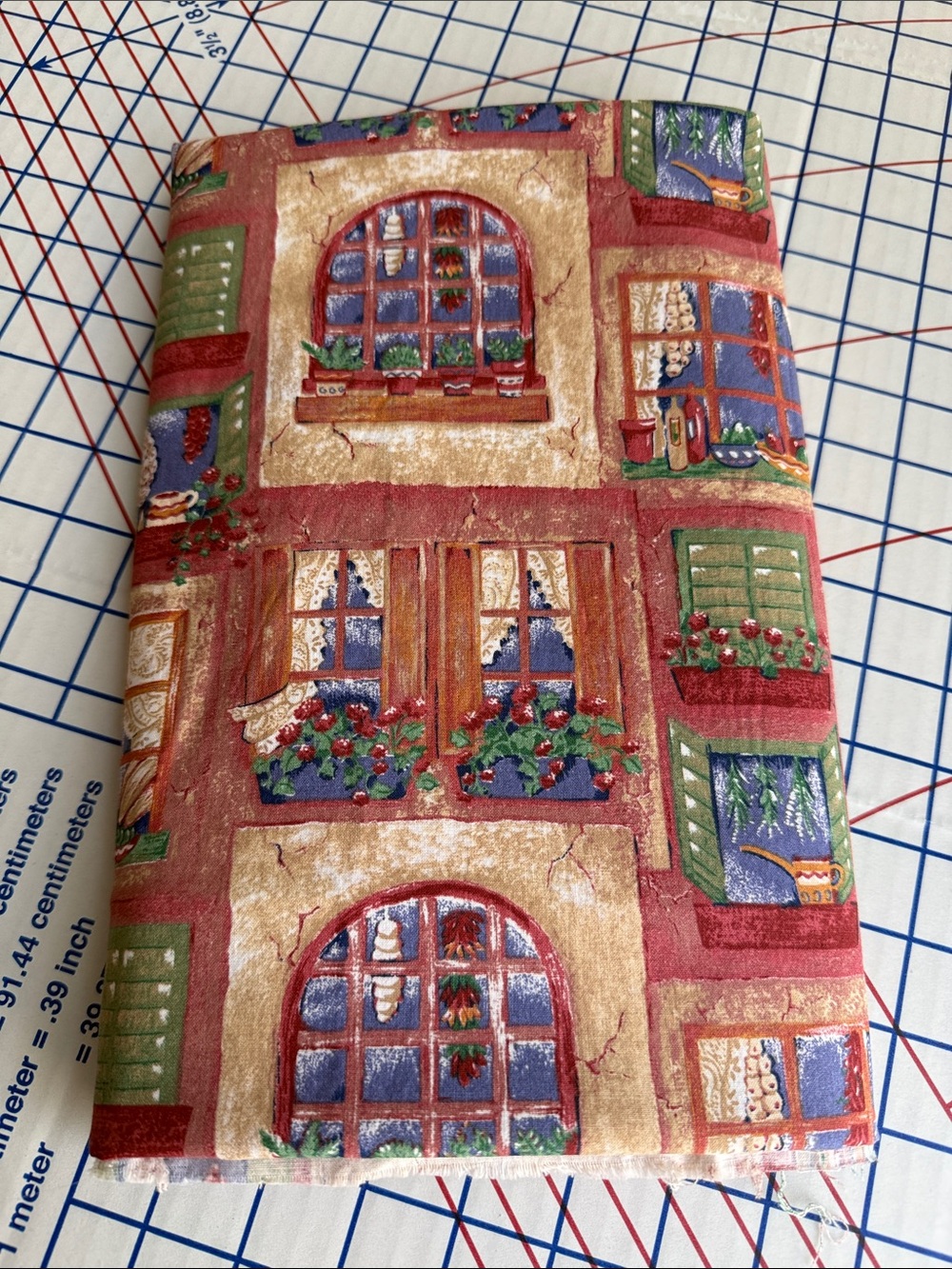 Vintage 1990s Cotton Fabric French Country Window Garden Print 2 2/3 Yds